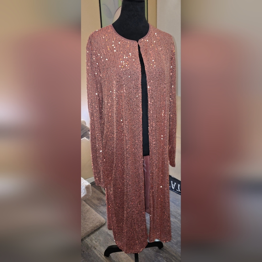 Kate And Mallory Sparkling Pink Sequin Long Cardigan XL (D) - Picture 1 of 6